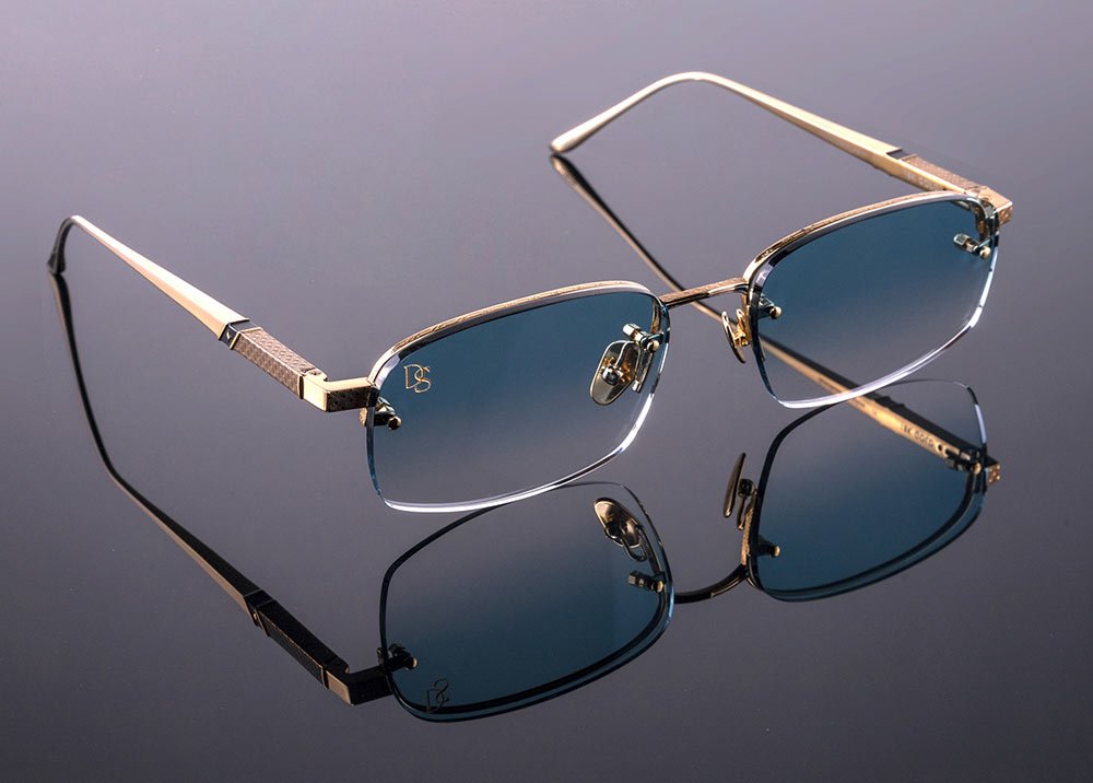 Leisure Society x Daniel Sturridge Solana, gold semi-rimless with blue gradient lenses